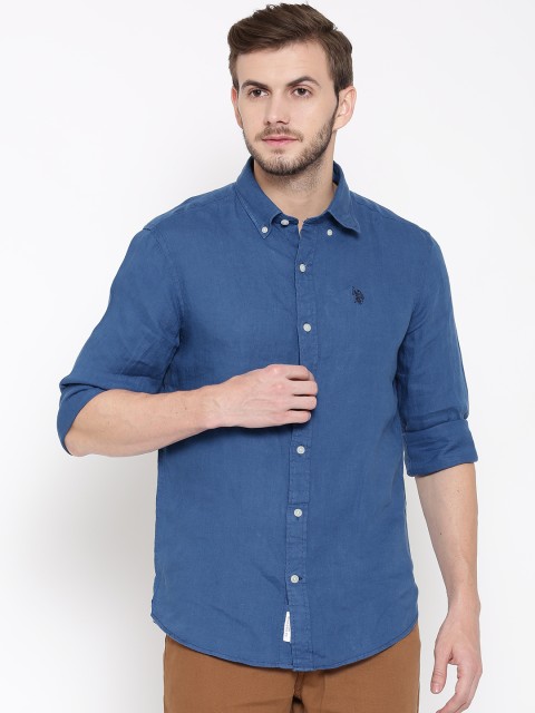 

U.S. Polo Assn. Men Blue Tailored Fit Solid Casual Shirt