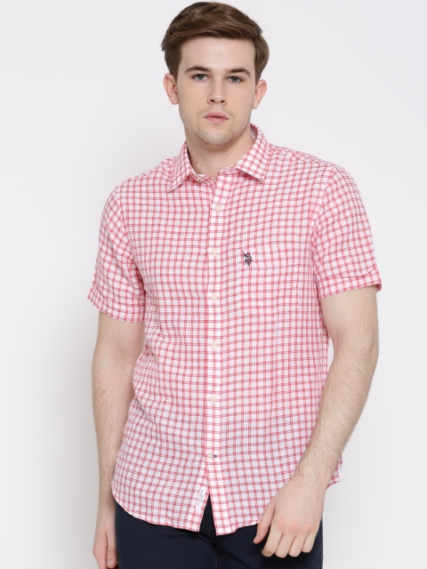 

U.S. Polo Assn. Red Checked Linen Tailored Fit Casual Shirt