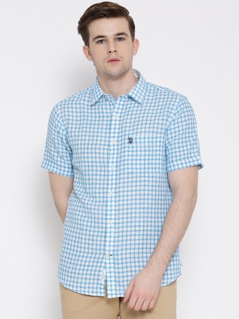 

U.S. Polo Assn. Blue Checked Linen Tailored Fit Casual Shirt