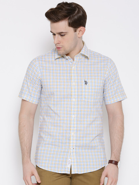 

U.S. Polo Assn. White Checked Tailored Fit Casual Shirt, Yellow