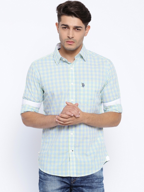 

U.S. Polo Assn. Green & Yellow Checked Tailored Fit Casual Shirt