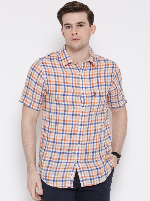 

U.S. Polo Assn. Orange Checked Linen Tailored Fit Casual Shirt