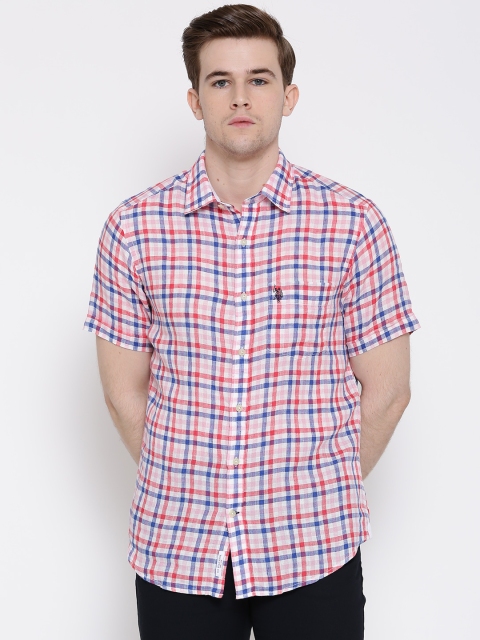 

U.S. Polo Assn. Pink Linen Checked Tailored Fit Casual Shirt