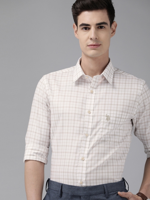 

U.S. Polo Assn. Men Beige Regular Fit Checked Casual Shirt