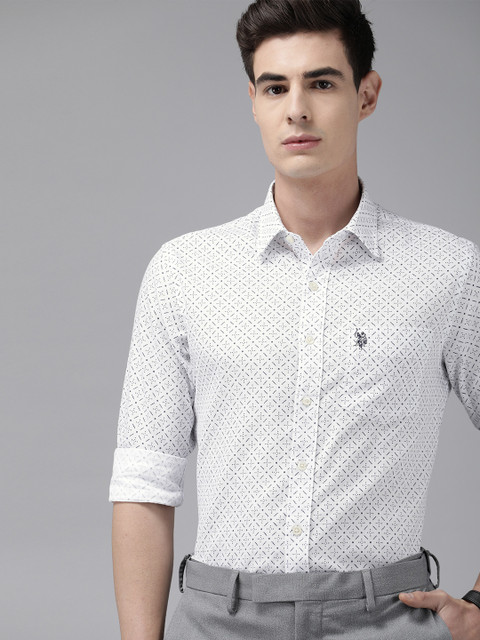 

U.S. Polo Assn. Men White & Black Regular Fit Printed Casual Shirt