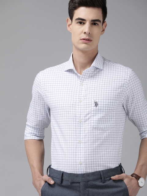 

U.S. Polo Assn. Men White & Navy Blue Regular Fit Checked Casual Shirt