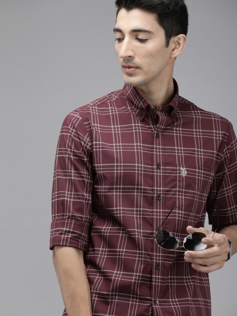 

U.S. Polo Assn. Men Burgundy & White Tailored Fit Checked Casual Shirt
