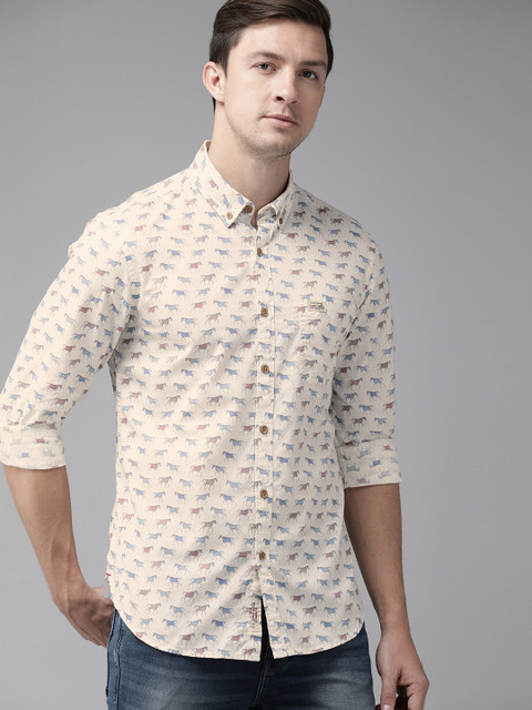 

U.S. Polo Assn. Denim Co. Men White & Navy Blue Regular Fit Printed Casual Shirt