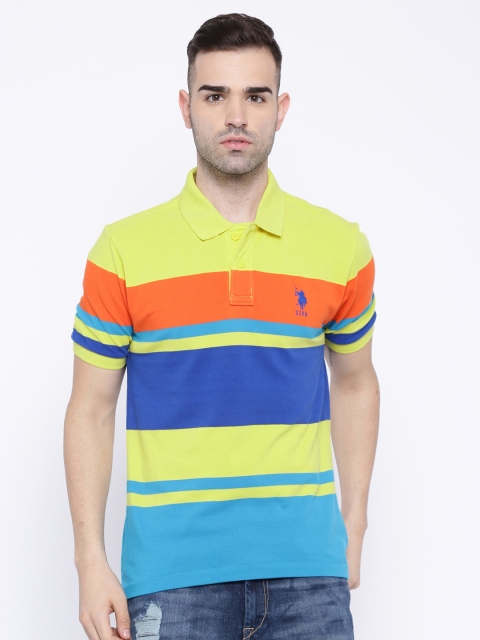 

U.S. Polo Assn. Yellow Blue Colourblocked Polo Pure Cotton T-shirt