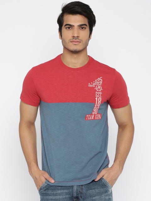 

U.S. Polo Assn. Denim Co. Men Red & Blue Colourblocked Round Neck T-shirt