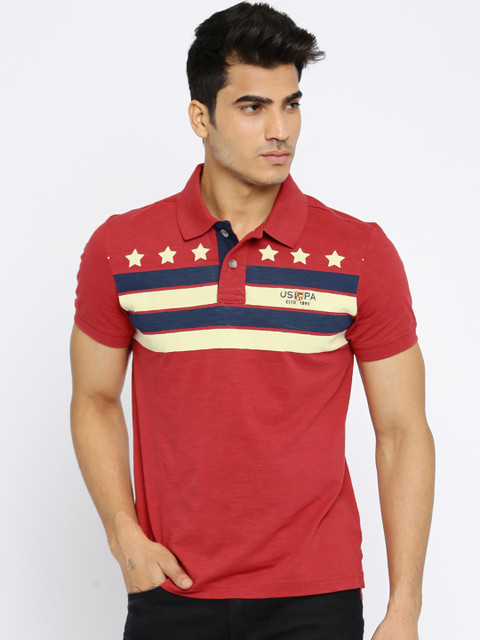 

U.S. Polo Assn. Denim Co. Men Red Solid Polo Collar T-shirt