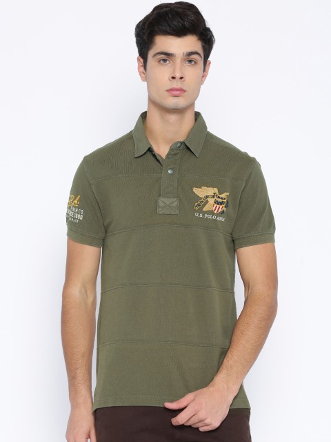 

U.S. Polo Assn. Denim Co. Men Olive Green Polo T-shirt