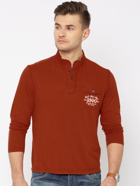 

U.S. Polo Assn. Denim Co. Men Rust Brown Solid T-shirt