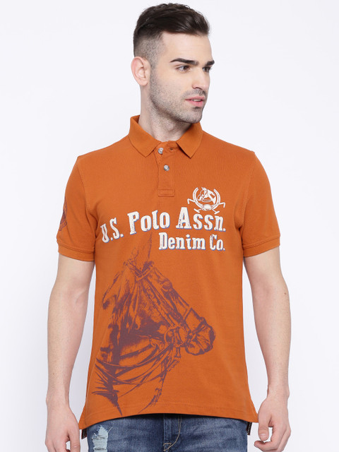 

U.S. Polo Assn. Denim Co. Rust Orange Printed Polo T-shirt
