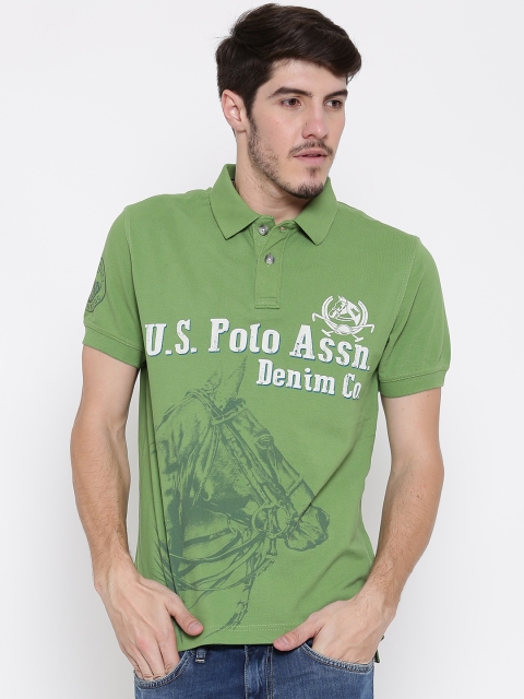 

U.S. Polo Assn. Denim Co. Men Green Printed Polo Collar T-shirt