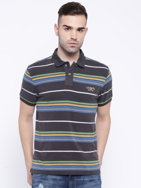 

U.S. Polo Assn. Denim Co. Grey Striped Polo Pure Cotton T-shirt