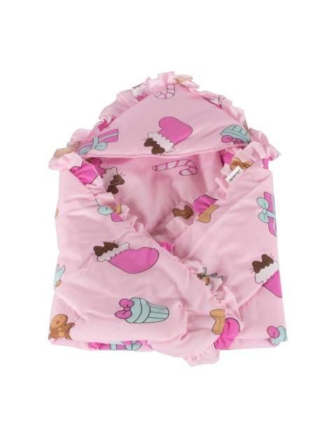 

mittenbooty Infant Kids Pink 150 GSM Hooded Quilted Wrapper with Cartoon Characters