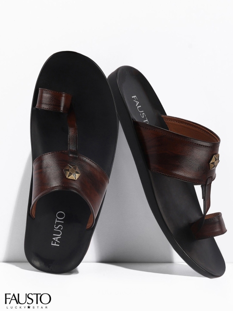 

FAUSTO Men Brown & Black Comfort Sandals