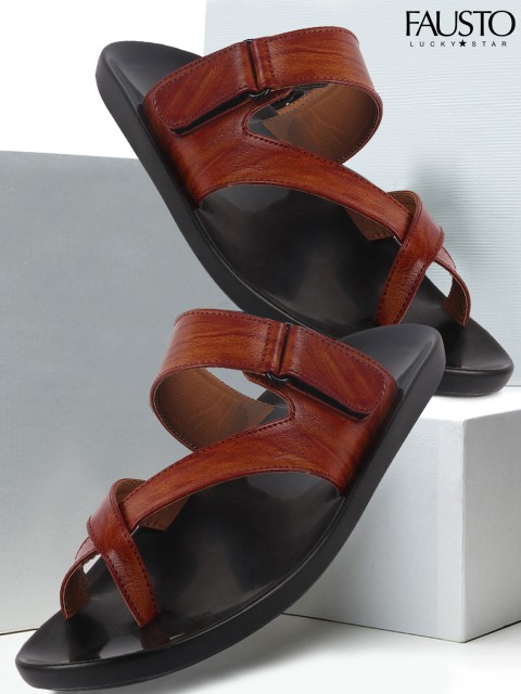 

FAUSTO Men Tan Brown & Black Comfort Sandals