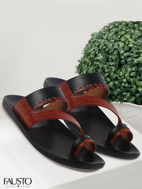 

FAUSTO Men Tan Brown & Black Comfort Sandals