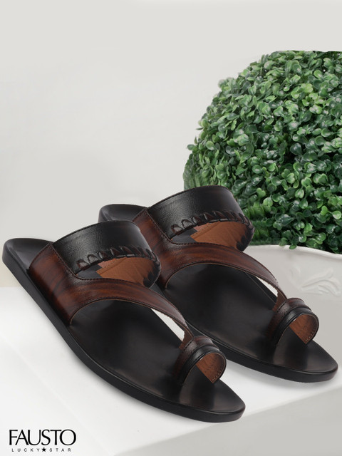 

FAUSTO Men Brown & Black Comfort Sandals