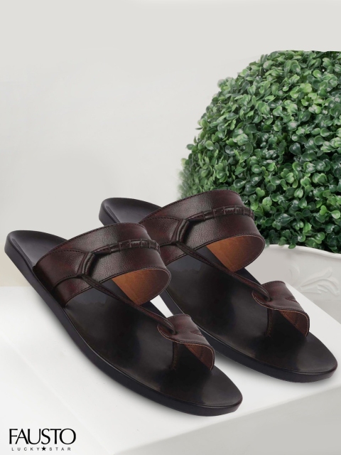 

FAUSTO Men Brown & Black Comfort Sandals