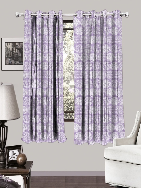 

HOUZZCODE Lavender & White Set of 2 Printed Black Out Window Curtains
