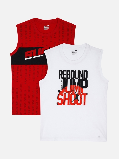 

PROTEENS Boys Pack Of 2 Red & White Printed Round Neck Antiviral & Antibacterial T-shirts