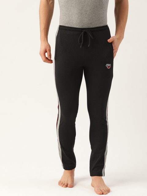 

PORTBLAIR Men Black Solid Lounge Pants with Striped Detail