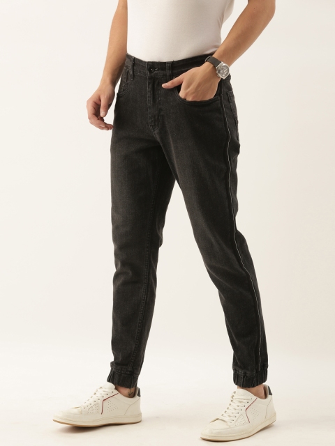 

ether Men Black Jogger Light Fade Stretchable Jeans with Side Stripes