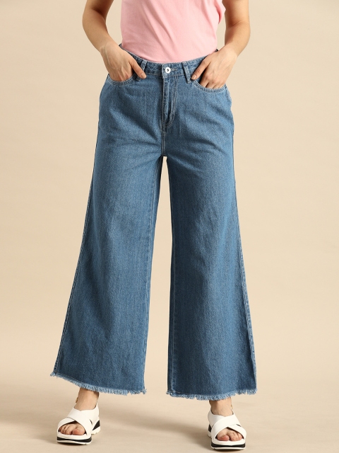 

ether Women Blue Wide Leg Mid-Rise Clean Look Stretchable Jeans