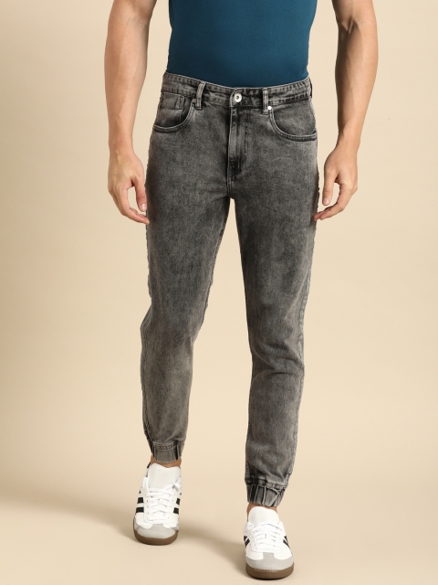 

ether Men Grey Jogger Mid-Rise Clean Look Pure Cotton Jeans