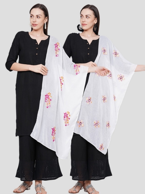 

Get Wrapped Women Pack of 2 White & Pink Embroidered Scarves