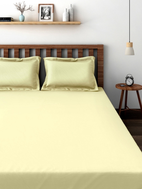 BOMBAY DYEING Yellow 180 TC Cotton Double Bedsheet with 2 Pillow Covers