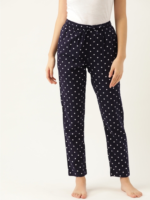 

ETC Women Navy Blue & White Polka Dot Printed Regular Fit Lounge Pants