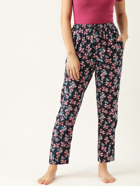 

ETC Women Navy Blue & Pink Floral Print Regular Fit Lounge Pants