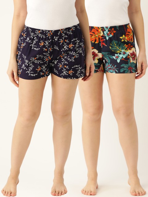 

ETC Women Pack of 2 Printed Lounge Shorts, Navy blue