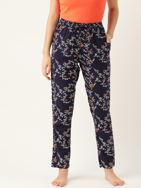

ETC Women Navy Blue & White Floral Printed Regular Fit Lounge Pants