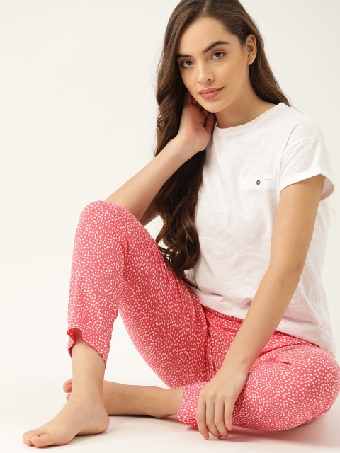 

ETC Women Red & White Star Printed Regular Fit Lounge Pants