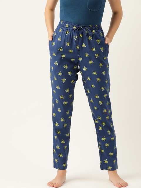 

ETC Women Navy Blue & Lime Green Printed Regular Fit Lounge Pants