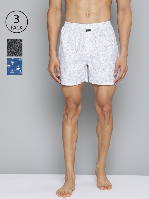 

Mast & Harbour Men Pack of 3 Printed Pure Cotton Boxers MNH-KEN-MBOX- PRINT-03BR, White