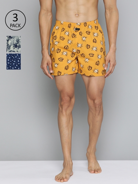 

Mast & Harbour Men Pack of 3 Printed Pure Cotton Boxers MNH-KEN-MBOX- PRINT-03BS, Mustard