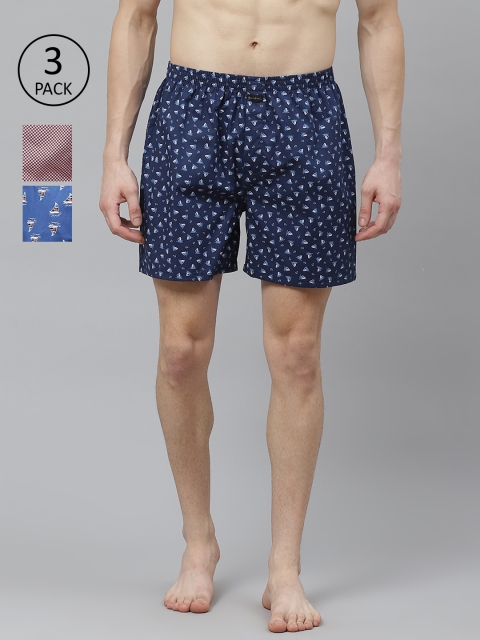 

Mast & Harbour Men Pack Of 3 Pure Cotton Boxers, Navy blue