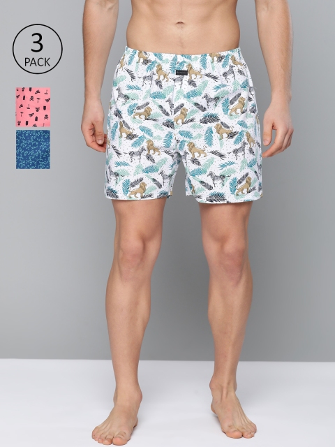 

Mast & Harbour Men Pack of 3 Pure Cotton Printed Boxers, White