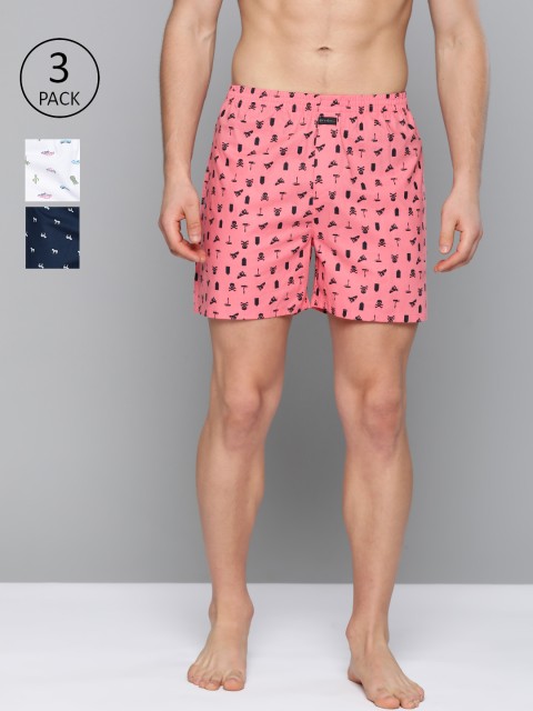 

Mast & Harbour Men Pack of 3 Pure Cotton Printed Boxers, Pink