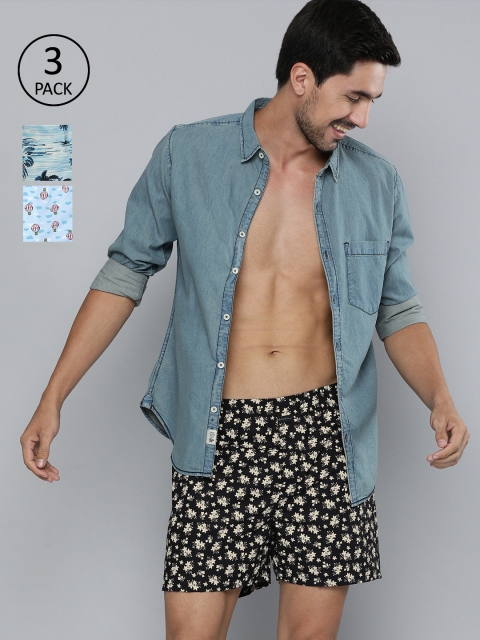 

Mast & Harbour Men's Pack of 3 Printed Boxers, Blue
