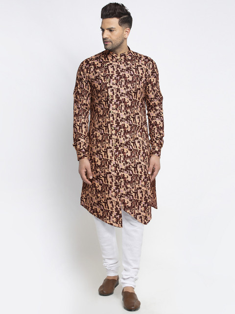 

TREEMODA Men Brown & White Printed Cotton Kurta with Pyjamas