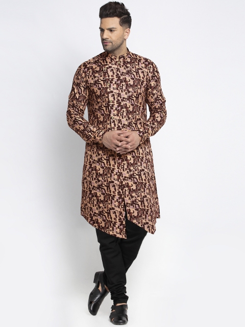 

TREEMODA Men Brown & Black Printed Cotton Kurta With Churidar