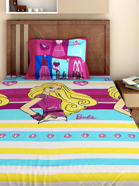 

BOMBAY DYEING Barbie Multicoloured 180 TC Cotton Single Bedsheet with 1 Pillow Cover, Multi