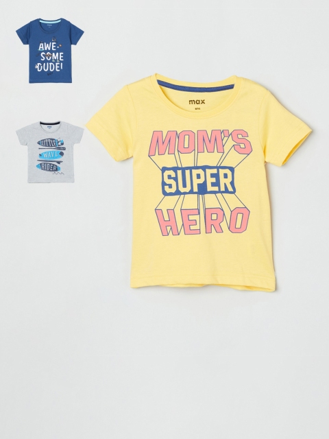 

max Boys Grey & Blue Pack of 3 Printed T-shirts
